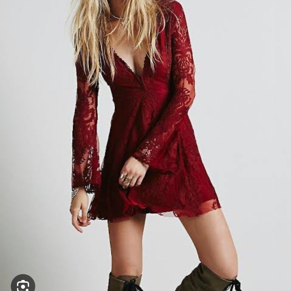 Free People Reign Over Me Red Lace Dress